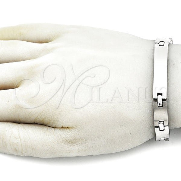 Pulsera Solida 03.114.0411.08 Acero Inoxidable, Pulido, Tono Plateado (09 MM Thickness, 9 Inches Length)