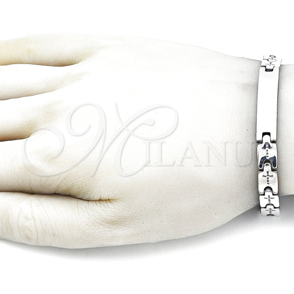 Pulsera Solida 03.114.0412.08 Acero Inoxidable, Diseño de Cruz, Pulido, Tono Plateado (08 MM Thickness, 8 Inches Length)