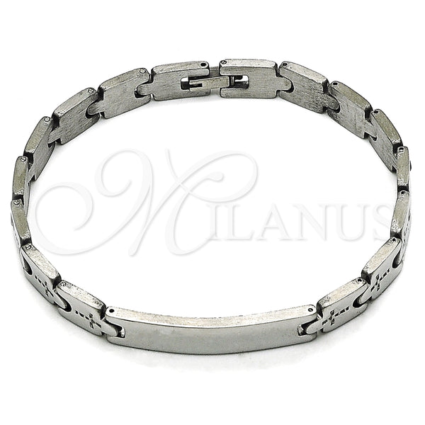 Pulsera Solida 03.114.0412.08 Acero Inoxidable, Diseño de Cruz, Pulido, Tono Plateado (08 MM Thickness, 8 Inches Length)