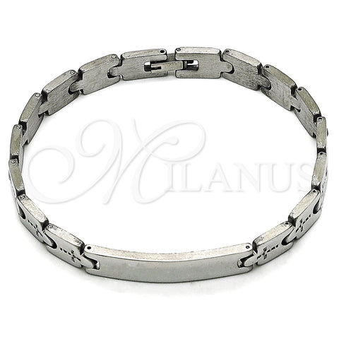 Pulsera Solida 03.114.0412.08 Acero Inoxidable, Diseño de Cruz, Pulido, Tono Plateado (08 MM Thickness, 8 Inches Length)