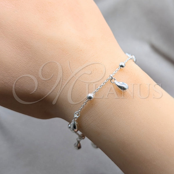 Pulsera de Dije 03.409.0110.08 Plata Rodinada, Diseño de Gota, Pulido, Tono Plateado (Grosor 01 MM, 8 Pulgadas de Largo)