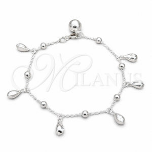 Pulsera de Dije 03.409.0110.08 Plata Rodinada, Diseño de Gota, Pulido, Tono Plateado (Grosor 01 MM, 8 Pulgadas de Largo)