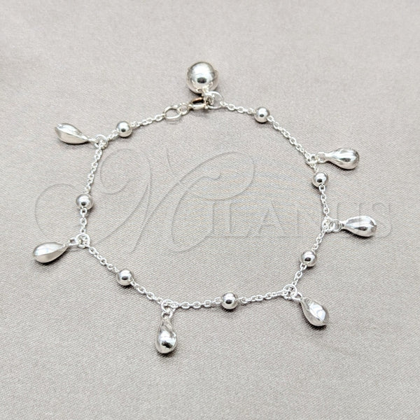Pulsera de Dije 03.409.0110.08 Plata Rodinada, Diseño de Gota, Pulido, Tono Plateado (Grosor 01 MM, 8 Pulgadas de Largo)