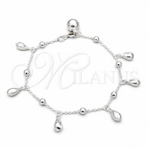 Pulsera de Dije 03.409.0110.08 Plata Rodinada, Diseño de Gota, Pulido, Tono Plateado (Grosor 01 MM, 8 Pulgadas de Largo)
