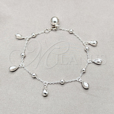 Pulsera de Dije 03.409.0110.08 Plata Rodinada, Diseño de Gota, Pulido, Tono Plateado (Grosor 01 MM, 8 Pulgadas de Largo)