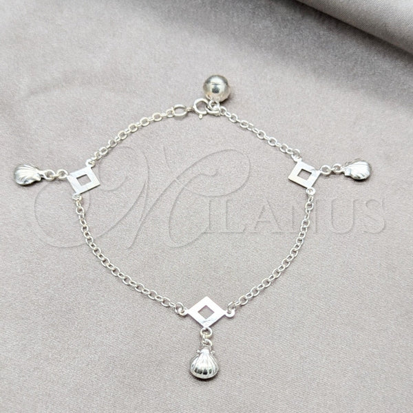 Pulsera de Dije 03.409.0111.08 Plata Rodinada, Diseño de Concha, Pulido, Tono Plateado (Grosor 01 MM, 8 Pulgadas de Largo)