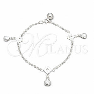 Pulsera de Dije 03.409.0111.08 Plata Rodinada, Diseño de Concha, Pulido, Tono Plateado (Grosor 01 MM, 8 Pulgadas de Largo)