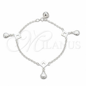 Pulsera de Dije 03.409.0111.08 Plata Rodinada, Diseño de Concha, Pulido, Tono Plateado (Grosor 01 MM, 8 Pulgadas de Largo)