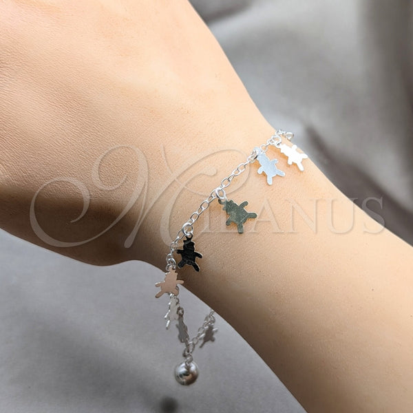 Pulsera de Dije 03.409.0112.08 Plata Rodinada, Diseño de Osito, Pulido, Tono Plateado (Grosor 01 MM, 8 Pulgadas de Largo)