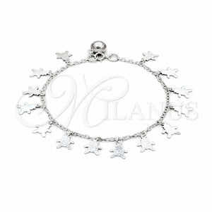 Pulsera de Dije 03.409.0112.08 Plata Rodinada, Diseño de Osito, Pulido, Tono Plateado (Grosor 01 MM, 8 Pulgadas de Largo)