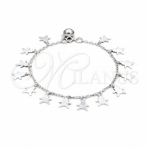 Pulsera de Dije 03.409.0112.08 Plata Rodinada, Diseño de Osito, Pulido, Tono Plateado (Grosor 01 MM, 8 Pulgadas de Largo)