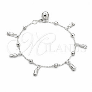 Pulsera de Dije 03.409.0113.08 Plata Rodinada, Diseño de Uva y Bola, Pulido, Tono Plateado (Grosor 01 MM, 8 Pulgadas de Largo)