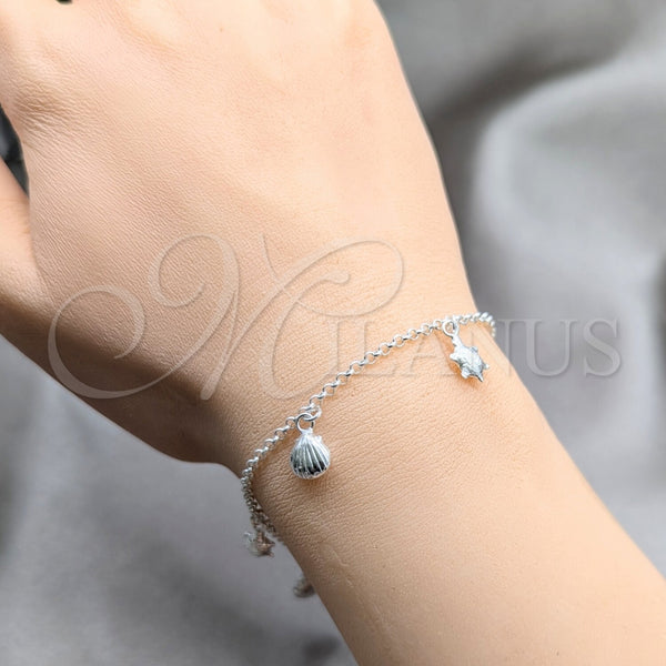 Pulsera de Dije 03.409.0114.08 Plata Rodinada, Diseño de Tortuga y Concha, Pulido, Tono Plateado (Grosor 01 MM, 8 Pulgadas de Largo)