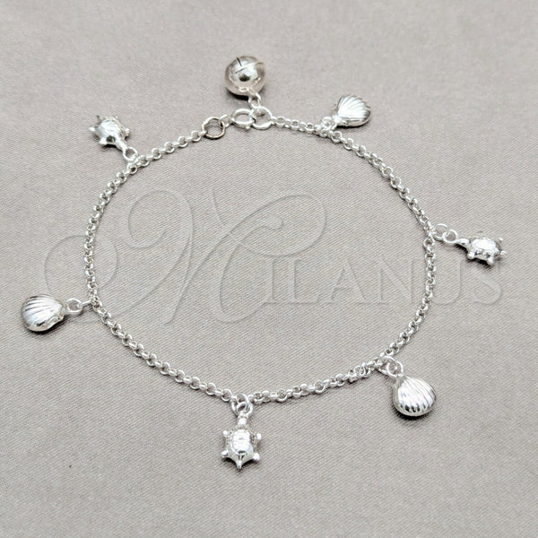 Pulsera de Dije 03.409.0114.08 Plata Rodinada, Diseño de Tortuga y Concha, Pulido, Tono Plateado (Grosor 01 MM, 8 Pulgadas de Largo)