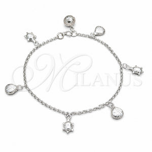 Pulsera de Dije 03.409.0114.08 Plata Rodinada, Diseño de Tortuga y Concha, Pulido, Tono Plateado (Grosor 01 MM, 8 Pulgadas de Largo)
