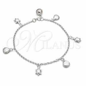 Pulsera de Dije 03.409.0114.08 Plata Rodinada, Diseño de Tortuga y Concha, Pulido, Tono Plateado (Grosor 01 MM, 8 Pulgadas de Largo)