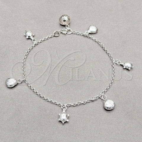 Pulsera de Dije 03.409.0114.08 Plata Rodinada, Diseño de Tortuga y Concha, Pulido, Tono Plateado (Grosor 01 MM, 8 Pulgadas de Largo)
