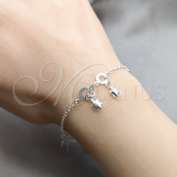 Pulsera de Dije 03.409.0115.08 Plata Rodinada, Diseño de Delfín y Tortuga, Pulido, Tono Plateado (Grosor 01 MM, 8 Pulgadas de Largo)