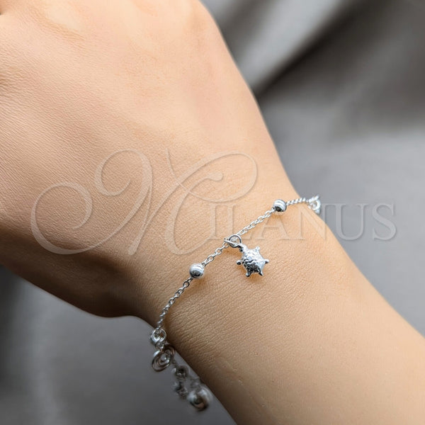 Pulsera de Dije 03.409.0117.08 Plata Rodinada, Diseño de Tortuga y Bola, Pulido, Tono Plateado (Grosor 01 MM, 8 Pulgadas de Largo)