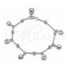 Pulsera de Dije 03.409.0117.08 Plata Rodinada, Diseño de Tortuga y Bola, Pulido, Tono Plateado (Grosor 01 MM, 8 Pulgadas de Largo)