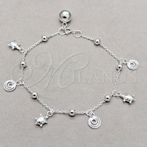 Pulsera de Dije 03.409.0117.08 Plata Rodinada, Diseño de Tortuga y Bola, Pulido, Tono Plateado (Grosor 01 MM, 8 Pulgadas de Largo)
