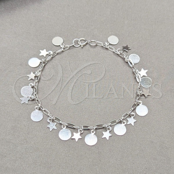 Pulsera de Dije 03.409.0119.08 Plata Rodinada, Diseño de Estrella y Paperclip, Pulido, Tono Plateado (Grosor 01 MM, 8 Pulgadas de Largo)