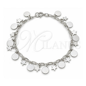 Pulsera de Dije 03.409.0119.08 Plata Rodinada, Diseño de Estrella y Paperclip, Pulido, Tono Plateado (Grosor 01 MM, 8 Pulgadas de Largo)