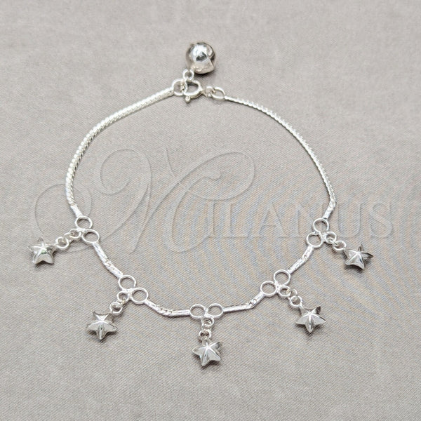 Pulsera de Dije 03.409.0121.08 Plata Rodinada, Diseño de Estrella, Pulido, Tono Plateado (Grosor 01 MM, 8 Pulgadas de Largo)