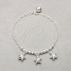 Pulsera de Dije 03.409.0122.08 Plata Rodinada, Diseño de Estrella y Bola, Pulido, Tono Plateado (Grosor 01 MM, 8 Pulgadas de Largo)