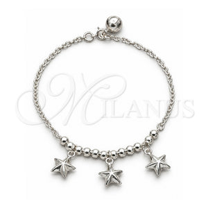 Pulsera de Dije 03.409.0122.08 Plata Rodinada, Diseño de Estrella y Bola, Pulido, Tono Plateado (Grosor 01 MM, 8 Pulgadas de Largo)