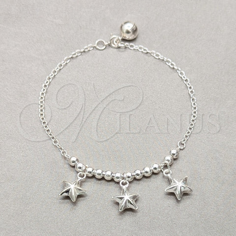 Pulsera de Dije 03.409.0122.08 Plata Rodinada, Diseño de Estrella y Bola, Pulido, Tono Plateado (Grosor 01 MM, 8 Pulgadas de Largo)