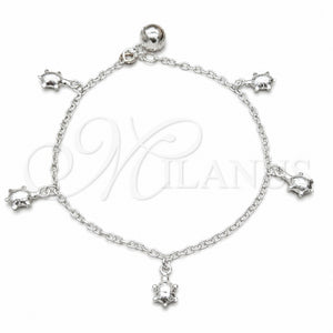 Pulsera de Dije 03.409.0123.08 Plata Rodinada, Diseño de Tortuga, Pulido, Tono Plateado (Grosor 01 MM, 8 Pulgadas de Largo)