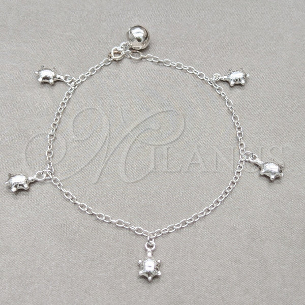 Pulsera de Dije 03.409.0123.08 Plata Rodinada, Diseño de Tortuga, Pulido, Tono Plateado (Grosor 01 MM, 8 Pulgadas de Largo)