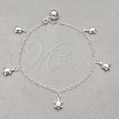 Pulsera de Dije 03.409.0123.08 Plata Rodinada, Diseño de Tortuga, Pulido, Tono Plateado (Grosor 01 MM, 8 Pulgadas de Largo)