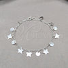 Pulsera de Dije 03.409.0124.07 Plata Rodinada, Diseño de Estrella, Pulido, Tono Plateado (Grosor 01 MM, 7 Pulgadas de Largo)