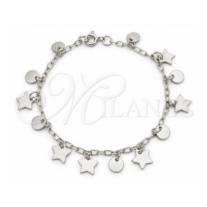 Pulsera de Dije 03.409.0124.07 Plata Rodinada, Diseño de Estrella, Pulido, Tono Plateado (Grosor 01 MM, 7 Pulgadas de Largo)