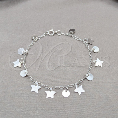 Pulsera de Dije 03.409.0124.07 Plata Rodinada, Diseño de Estrella, Pulido, Tono Plateado (Grosor 01 MM, 7 Pulgadas de Largo)