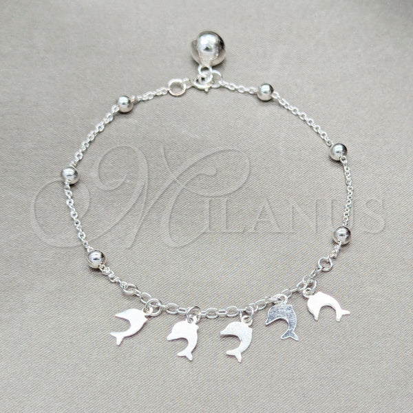 Pulsera de Dije 03.409.0126.07 Plata Rodinada, Diseño de Delfín y Bola, Pulido, Tono Plateado (Grosor 01 MM, 7 Pulgadas de Largo)