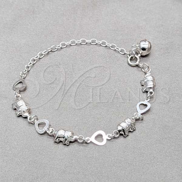 Pulsera de Dije 03.409.0128.07 Plata Rodinada, Diseño de Corazón y Elefante, Pulido, Tono Plateado (Grosor 01 MM, 7 Pulgadas de Largo)