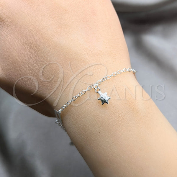 Pulsera de Dije 03.409.0129.07 Plata Rodinada, Diseño de Tortuga, Pulido, Tono Plateado (Grosor 01 MM, 7 Pulgadas de Largo)