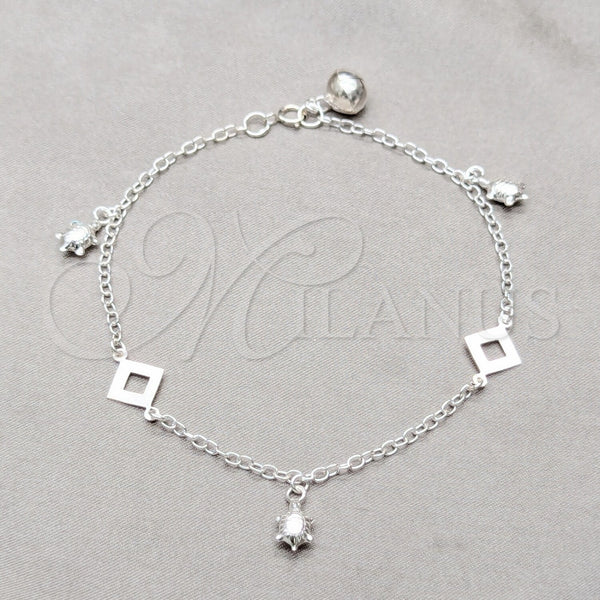 Pulsera de Dije 03.409.0129.07 Plata Rodinada, Diseño de Tortuga, Pulido, Tono Plateado (Grosor 01 MM, 7 Pulgadas de Largo)