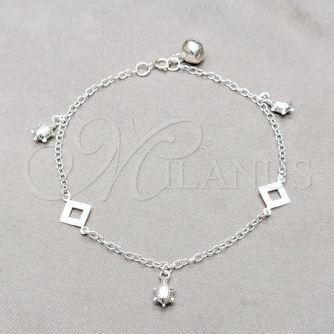 Pulsera de Dije 03.409.0129.07 Plata Rodinada, Diseño de Tortuga, Pulido, Tono Plateado (Grosor 01 MM, 7 Pulgadas de Largo)