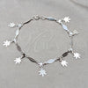 Pulsera de Dije 03.409.0130.07 Plata Rodinada, Diseño de Flor y Diamante, Pulido, Tono Plateado (Grosor 01 MM, 7 Pulgadas de Largo)