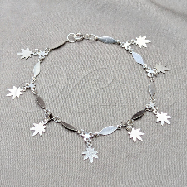 Pulsera de Dije 03.409.0130.07 Plata Rodinada, Diseño de Flor y Diamante, Pulido, Tono Plateado (Grosor 01 MM, 7 Pulgadas de Largo)