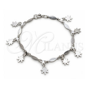 Pulsera de Dije 03.409.0130.07 Plata Rodinada, Diseño de Flor y Diamante, Pulido, Tono Plateado (Grosor 01 MM, 7 Pulgadas de Largo)