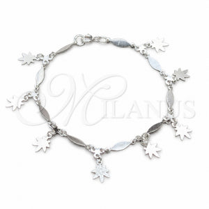 Pulsera de Dije 03.409.0130.07 Plata Rodinada, Diseño de Flor y Diamante, Pulido, Tono Plateado (Grosor 01 MM, 7 Pulgadas de Largo)