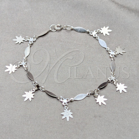 Pulsera de Dije 03.409.0130.07 Plata Rodinada, Diseño de Flor y Diamante, Pulido, Tono Plateado (Grosor 01 MM, 7 Pulgadas de Largo)