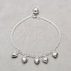 Pulsera de Dije 03.409.0131.07 Plata Rodinada, Diseño de Corazón, Pulido, Tono Plateado (Grosor 01 MM, 7 Pulgadas de Largo)