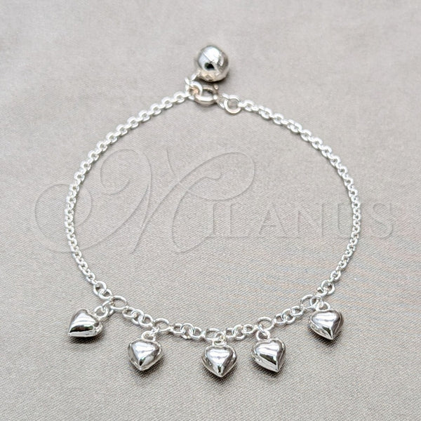 Pulsera de Dije 03.409.0131.07 Plata Rodinada, Diseño de Corazón, Pulido, Tono Plateado (Grosor 01 MM, 7 Pulgadas de Largo)