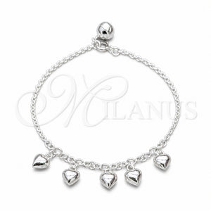 Pulsera de Dije 03.409.0131.07 Plata Rodinada, Diseño de Corazón, Pulido, Tono Plateado (Grosor 01 MM, 7 Pulgadas de Largo)
